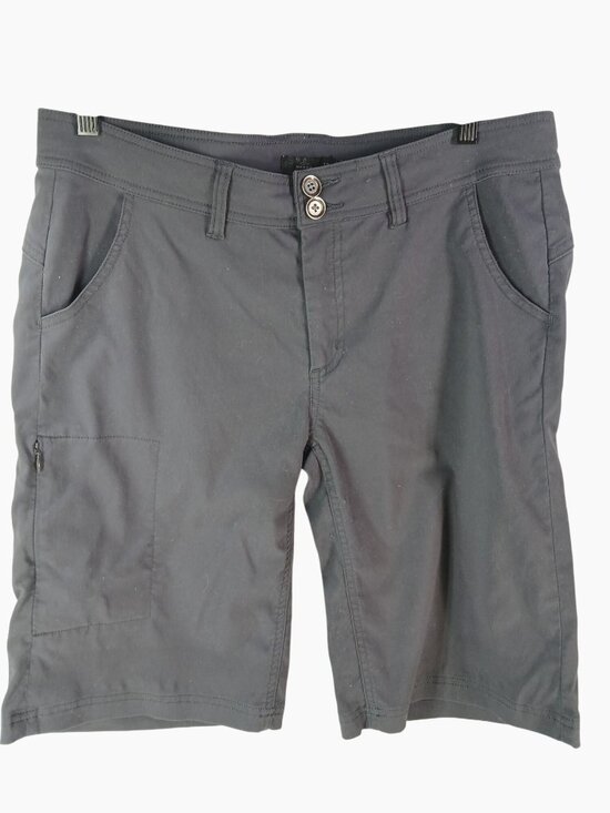 Prana Pants - Prana Womens Gray Outdoor Hiking Shorts Size 12 Zip Pocket Back Button Flap